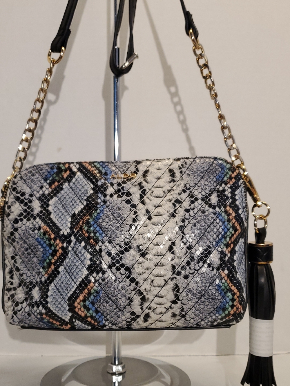 ALDO Snake-Print Crossbody Bag with Gold Chain Strap